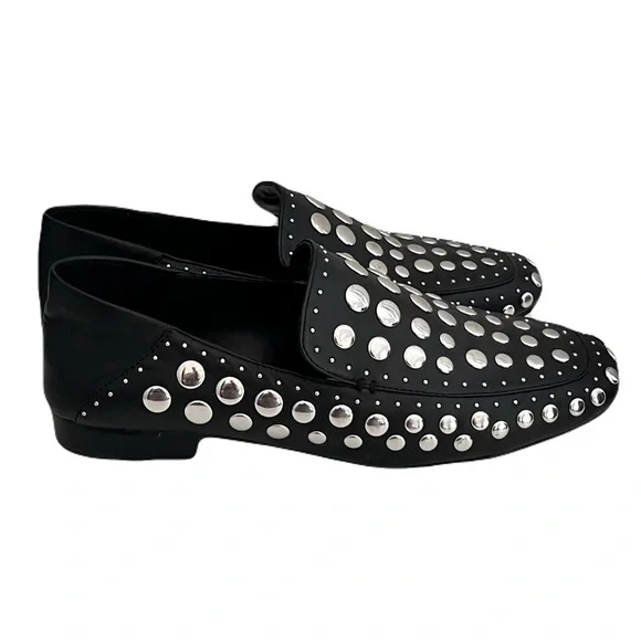 1. State Black Leather ‘Flintia’ Silver Studded Convertible Flats, Size 7.5